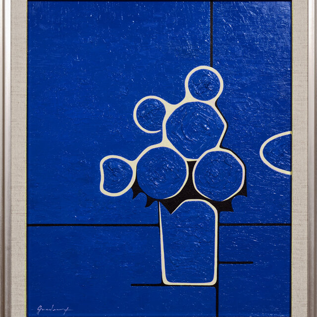 厚塗り油絵◇『青い花』◇がんどうあつし肉筆直筆油彩画絵画F8号