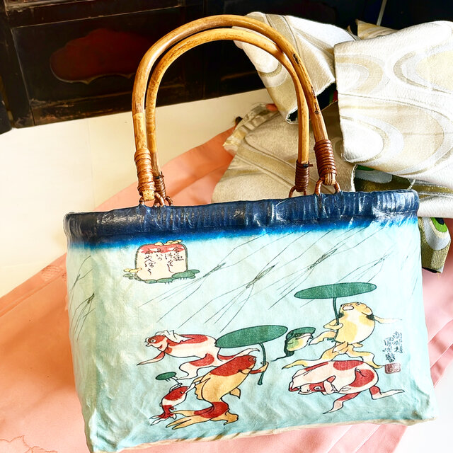 化け狐 妖 九尾 一閑張り バッグ かごバッグ ハンドバッグ 和 動物