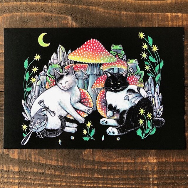 原画】『キノコワタリ』（動物・森・犬・猫・植物） 原画】『キノコ