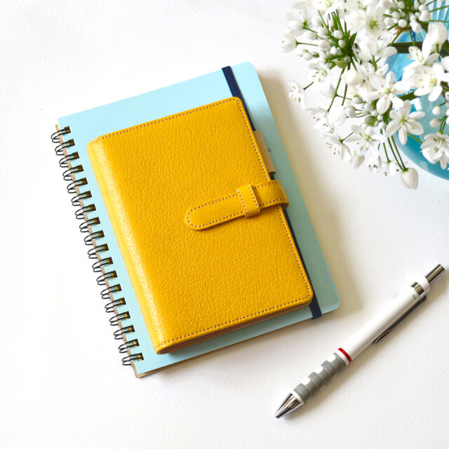 ミニ6穴システム手帳：ミモザイエロー】ピックスキン（豚革）製 MK