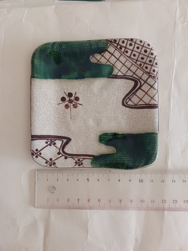 新品】加藤六兵衛造 織部銘々皿（5枚組）11.5cm角 盛皿/贈り物/茶