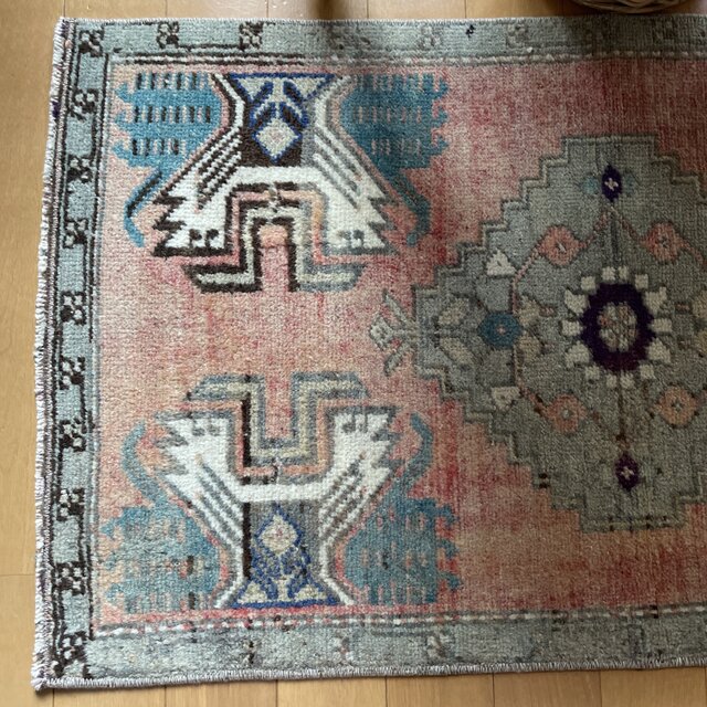 トルコ ヴィンテージラグ ピンク ブルー メダリオン トルコ メダリオン