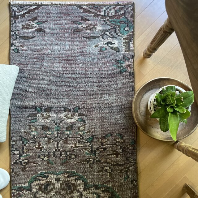 トルコヴィンテージラグ ブラウン×グリーン グレー×レッド ランナー