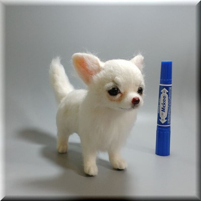 羊毛フェルト 犬 チワワ ホワイト ロングコート 犬フィギュア | iichi