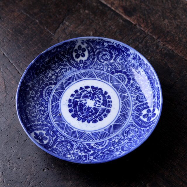 花と向かい蝶◇伊万里 印判五寸中皿 骨董品 antiques 器 丁寧な暮らし