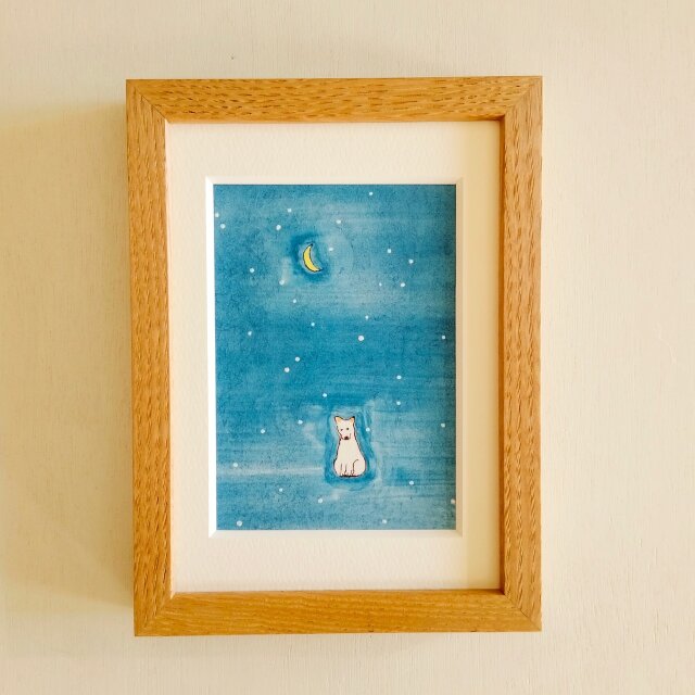 寒い夜に」原画 イラスト ※木製額縁入り（2Lサイズ）インテリアアート