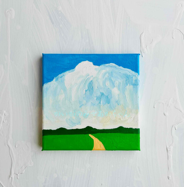 原画・18㎝角「夏雲と田んぼ道 1」油彩・アートパネル・S0 | iichi