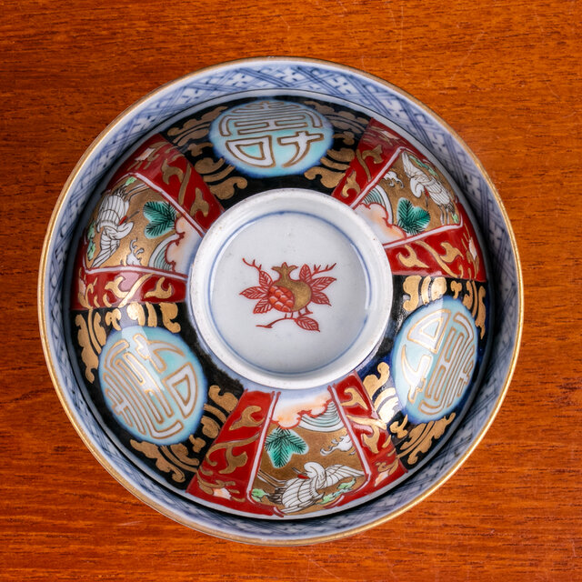 古伊万里 染錦 鶴三友文 蓋茶碗 明治時代 E786D | iichi 日々の暮らし