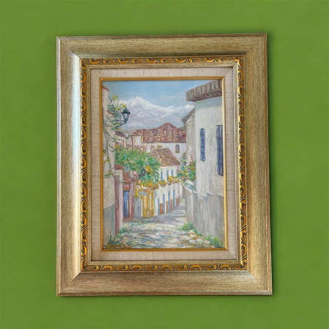 一日の始まり（油絵F4号、スペイン、グラナダ 、原画、額付き