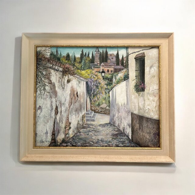アルバイシンの路地から(スペイン、グラナダ 、油絵15号、原画、一点物
