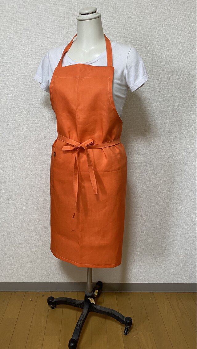 リネン✳︎オリジナルエプロン（オレンジ） | iichi 日々の暮らしを