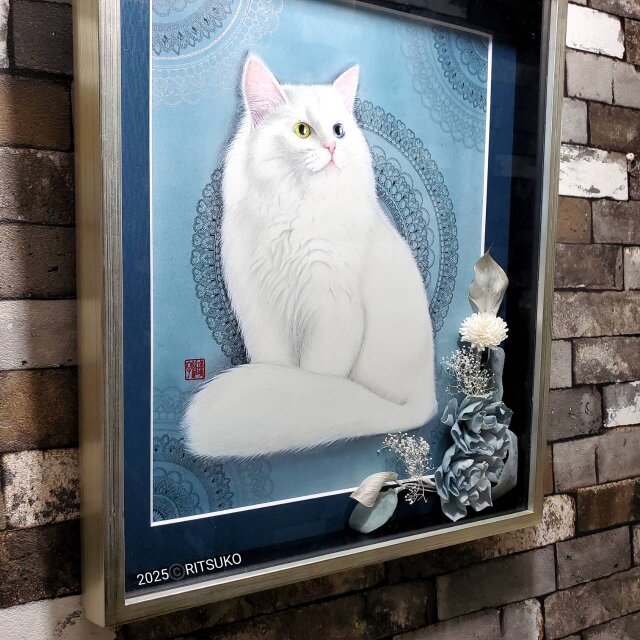 原画 1点もの ボールペン画 日本人作家 色鉛筆画 猫の絵 ねこ ネコ