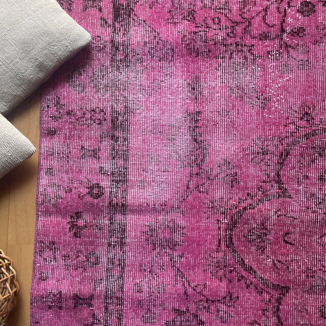 90×183 ピンクオーバーダイ ボタニカル トルコヴィンテージラグ