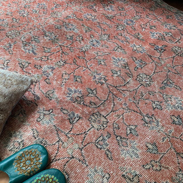 大判 テラコッタレッド オレンジ240×130フラワー トルコヴィンテージ