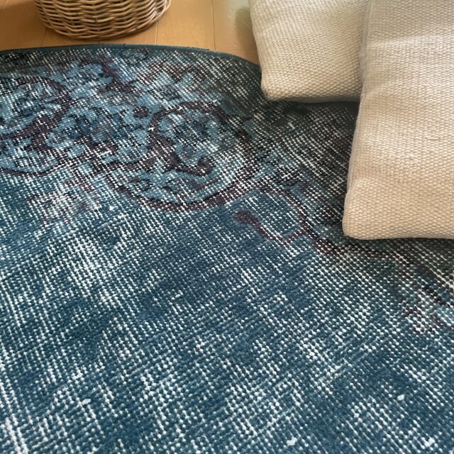 102×103 レア ラウンドラグ ブルーオーバーダイ トルコヴィンテージ