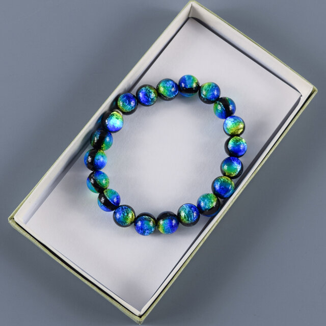 10mm 沖縄ケラママリン 琉球蛍石ガラス 腕輪 ブレスレット 数珠 蓄光