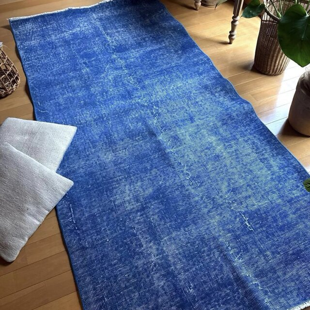 超大判161×261 レア藍色ブルー オーバーダイ トルコヴィンテージラグ