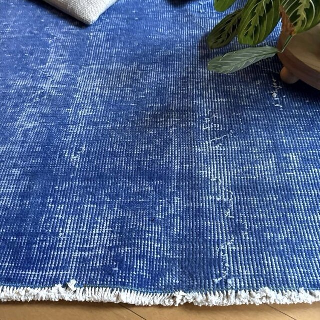 99×212青空色オーバーダイ ワンカラーラグ トルコヴィンテージラグ