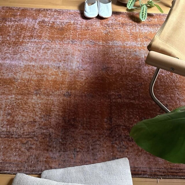 115×212 オレンジピンクブラウン オーバーダイ トルコヴィンテージラグ