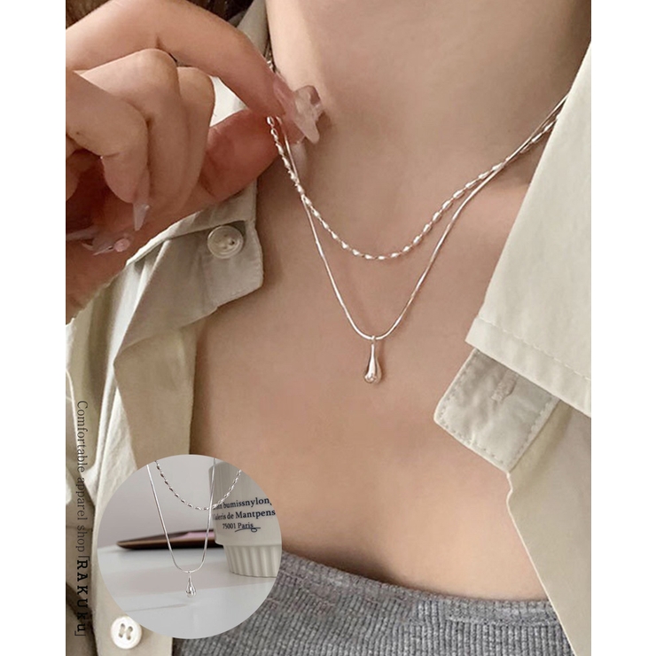2連ネックレス 2重 ダブル しずく ボールチェーン[品番：RKKW0003398