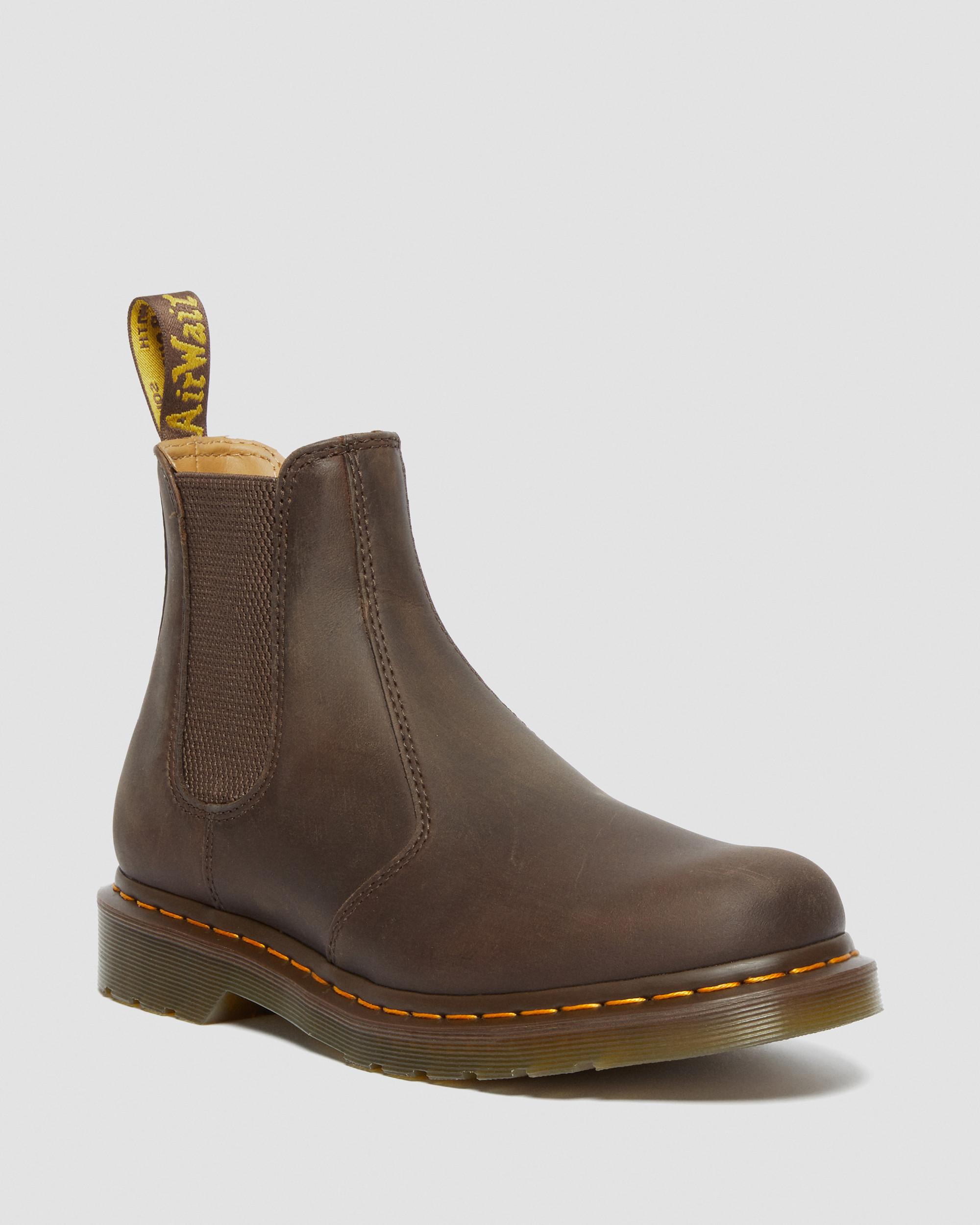 2976 Yellow Stitch Crazy Horse Leather Chelsea Boots in Dark Brown