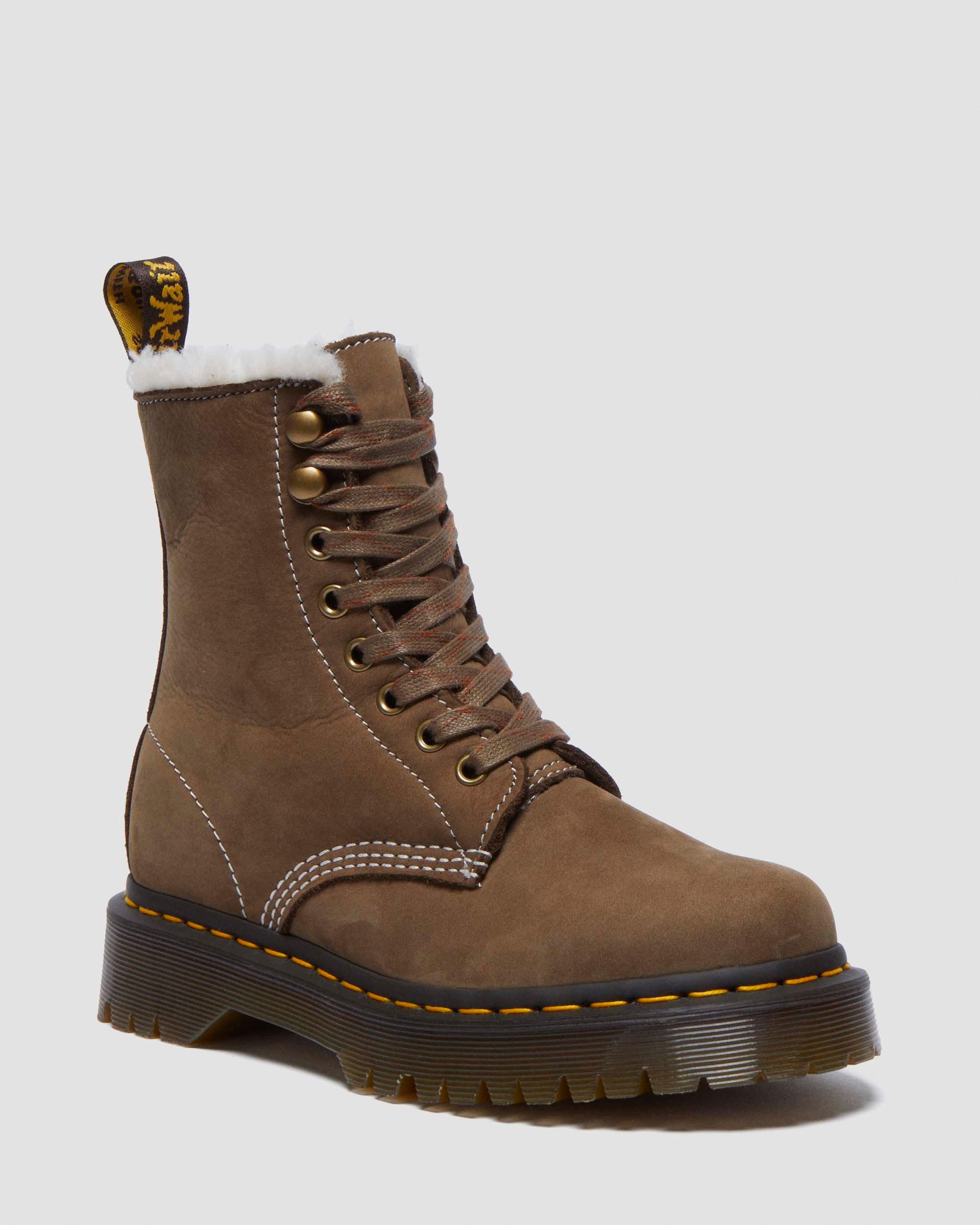 Women's 1460 Bex Faux Fur Lined Lace Up Boots in Khaki | Dr. Martens