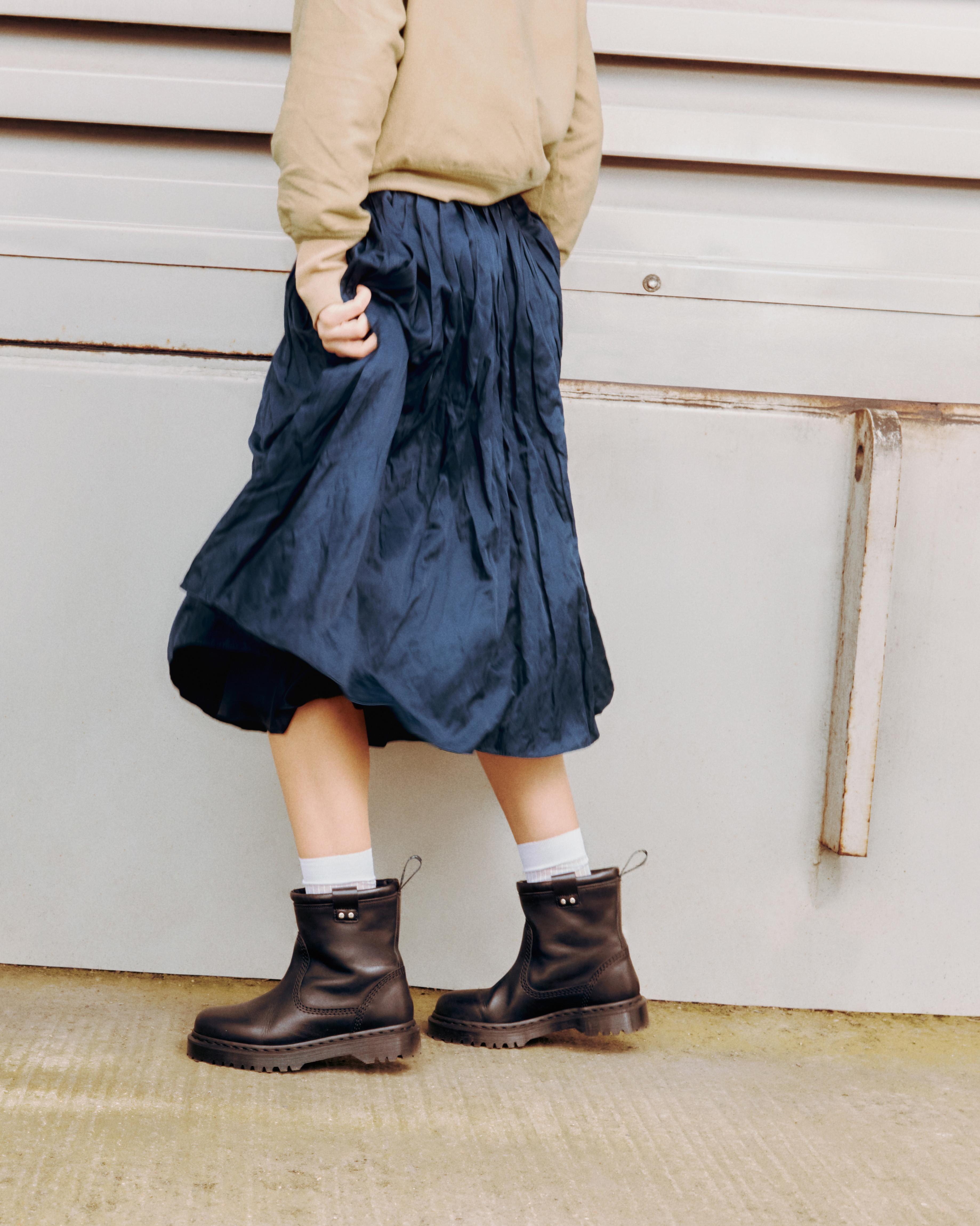 Anistone Lo Leather Biker Boots in Black Milled Nappa | Dr. Martens