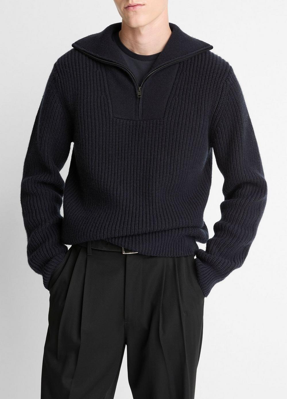 Heirloom Shaker Wool-Cashmere Quarter-Zip Sweater in Sweaters | Vince