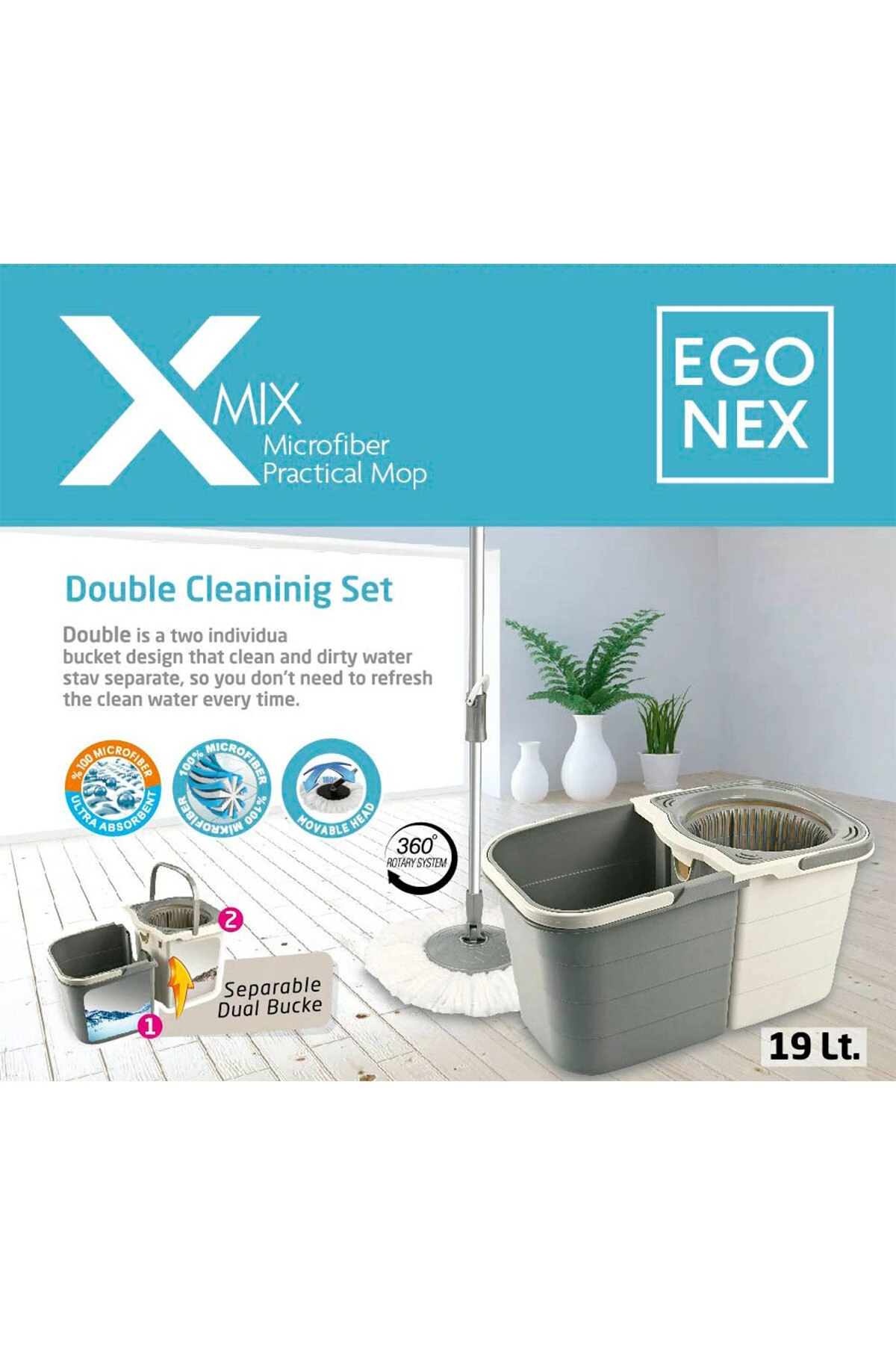 X-MİX Double Temizlik Seti Ayrılabilir Çift Hazneli Duo Mop Temiz Kirl