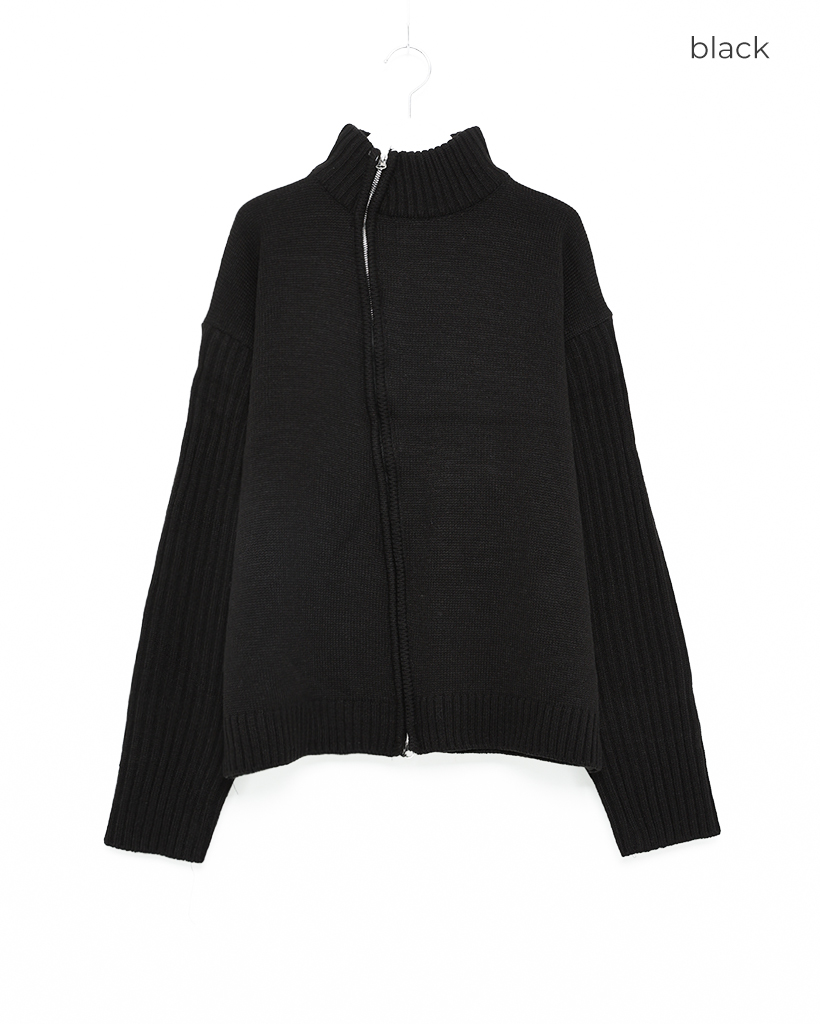 ユニセックス）斜めファスナーポイントニットカーディガン