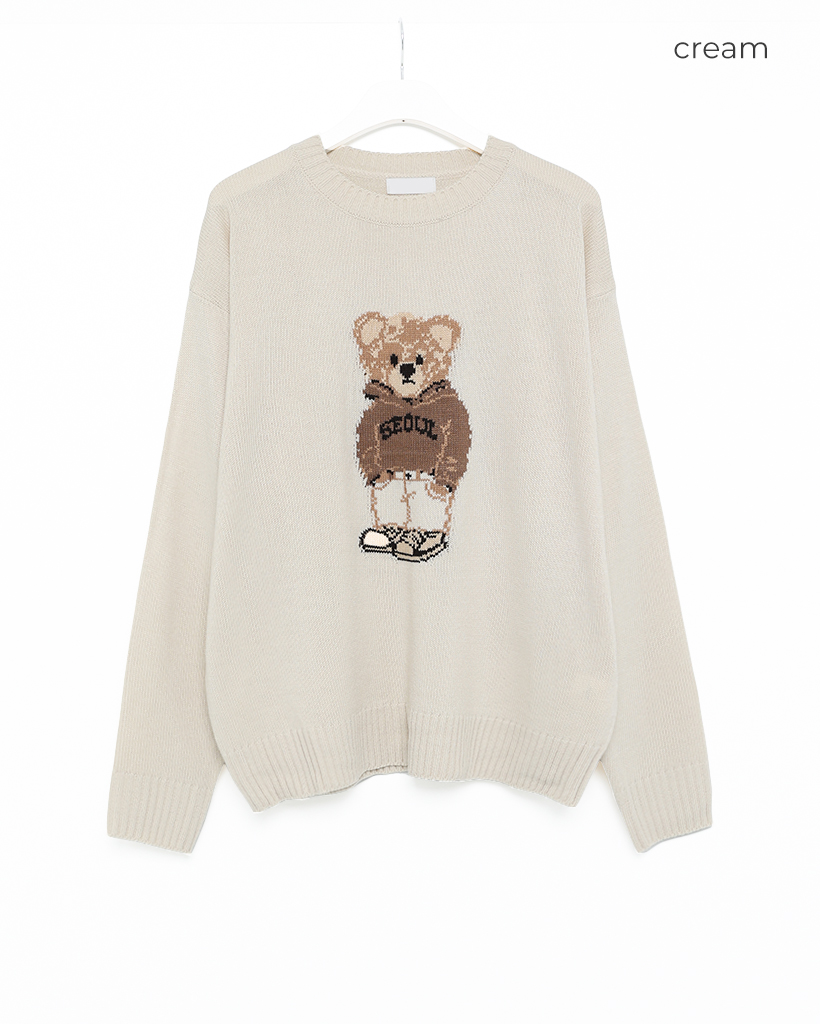 ユニセックス）クマラウンドネックニット | ファッション通販サイト NUGU