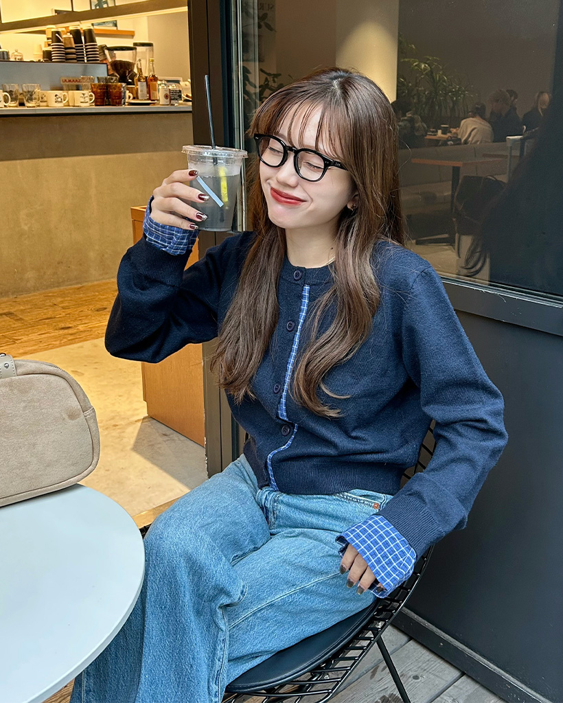 チェックバイカラーニットカーディガン | ファッション通販サイト NUGU