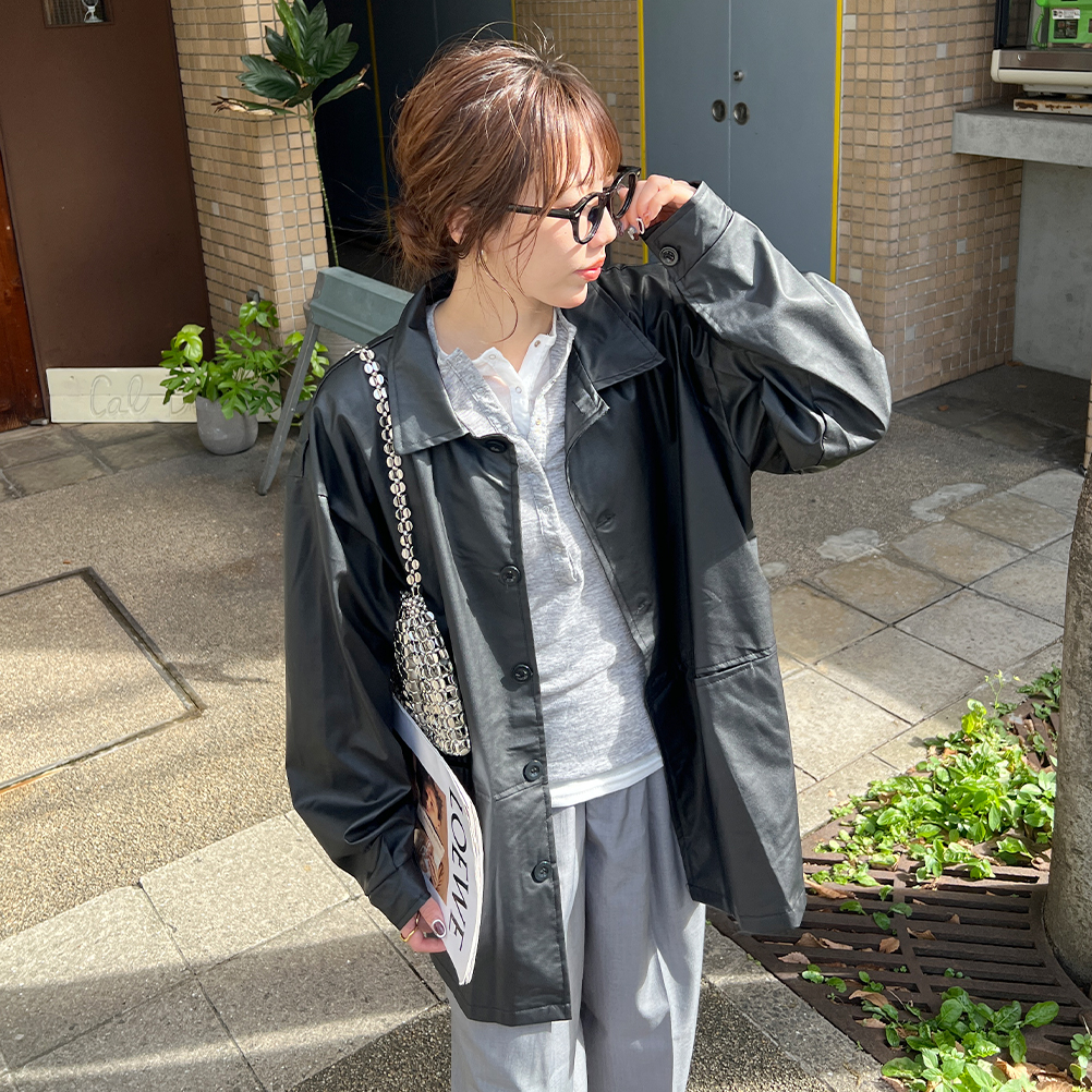 フェイクレザーオーバーフィットジャケット | ファッション通販サイト NUGU