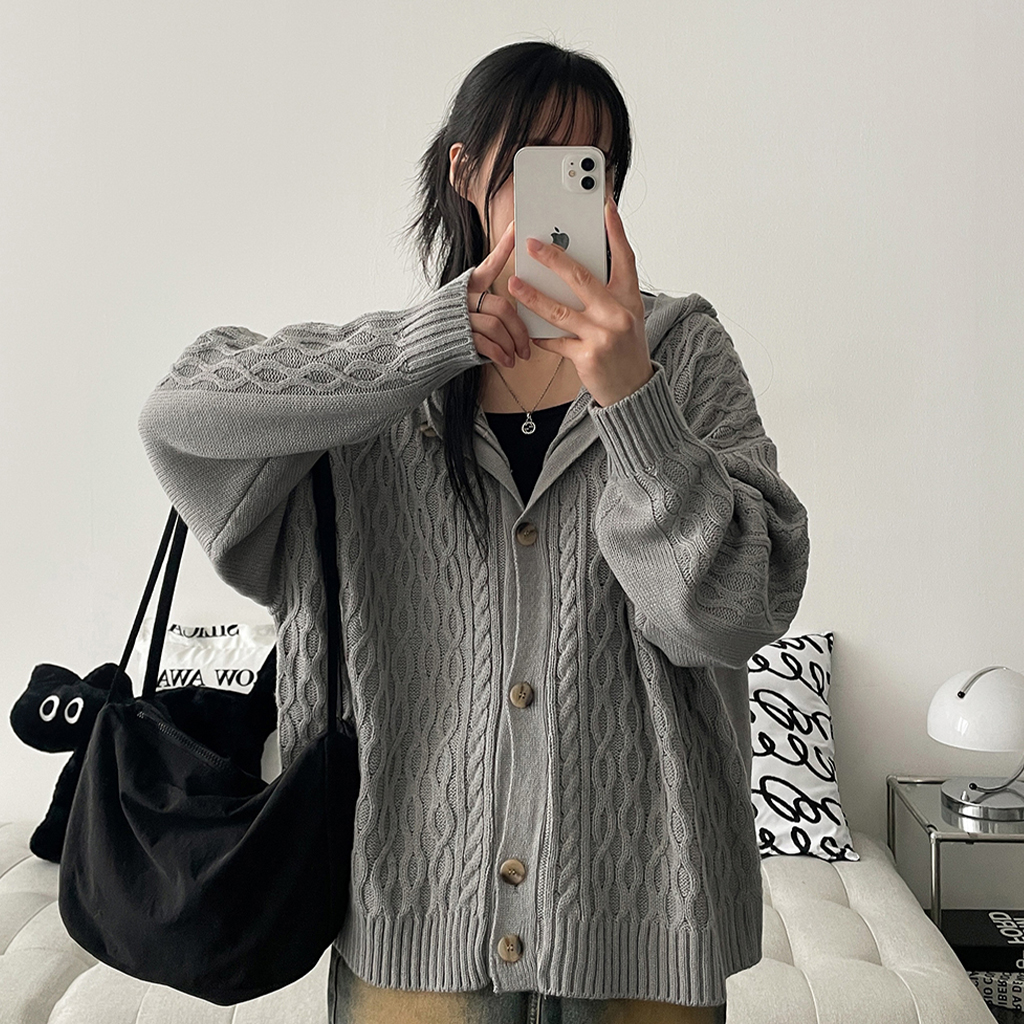 ツイストニットフード付きカーディガン(6color) | ファッション通販