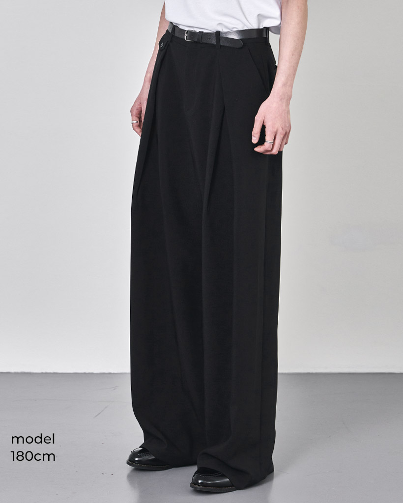 1回再販](ORIGINAL) インバーテッドタックワイドスラックス (black