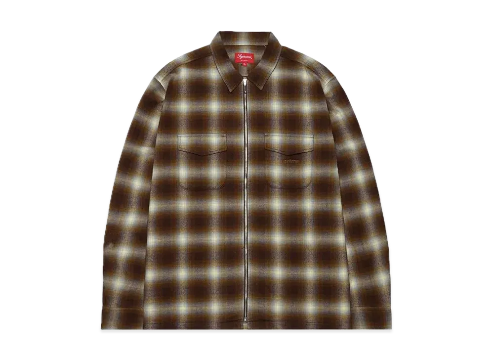 Supreme Shadow Plaid Flannel Zip Up Shirt 