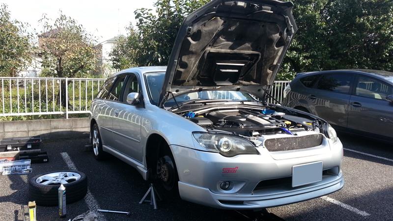 BP5 A型 2.0GT Fキャンバー調整（準備）（スバル レガシィツーリング