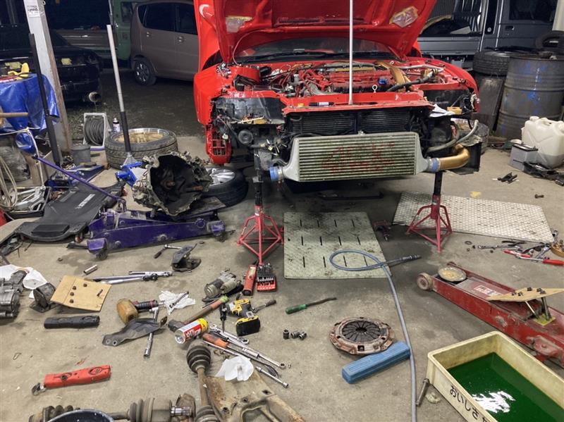 GTO紅 ゲトラグミッション 載せ替え 作業その1（三菱 GTO・Z15A/Z16A