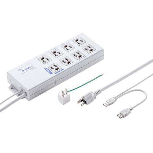 TAP-RE2UN【USB連動タップ（3P・8個口・2m）】USBポートに流れる電源を