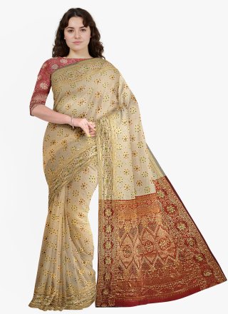 Shop Online Orange Reception Contemporary Saree : 239162 - Ready