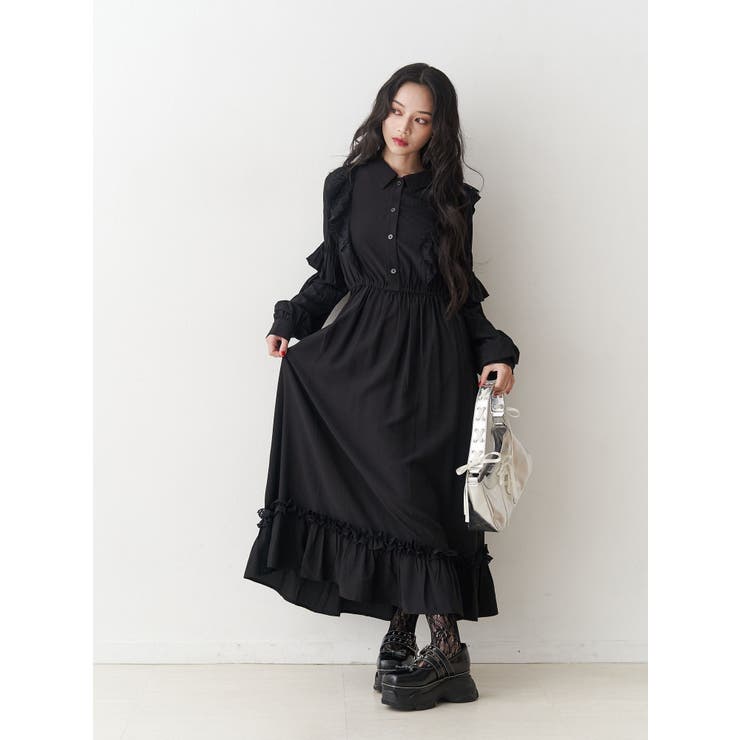ラッフルフリルロングワンピース[品番：MKSW0067227]｜jouetie