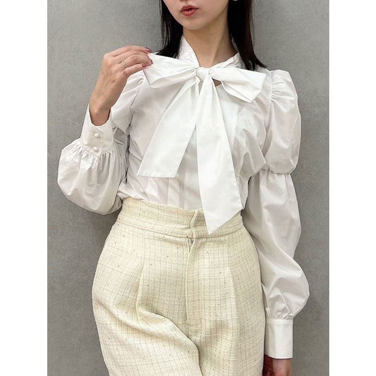 ペプラムボリュームスリーブボウタイブラウス[品番：MKSW0061934