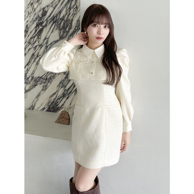 ツイードドッキングミニワンピース[品番：MKSW0061930]｜dazzlin