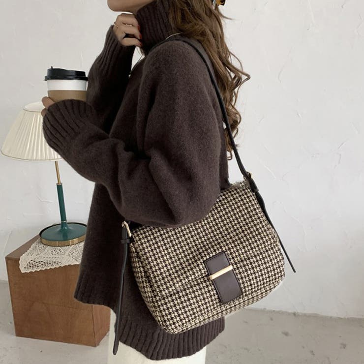 千鳥格子 千鳥柄 ショルダーバッグ 女性 オフィスカジュアル[品番