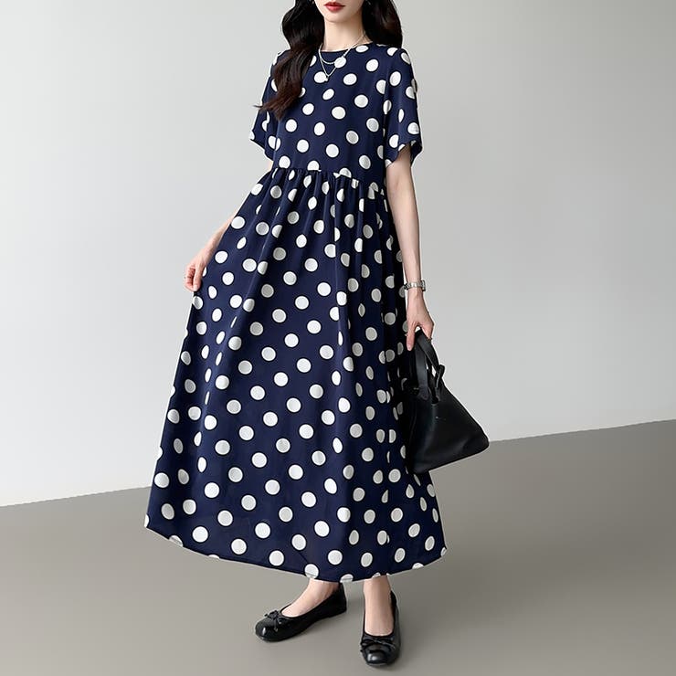 ドットワンピース 水玉マキシワンピース 夏ワンピース[品番