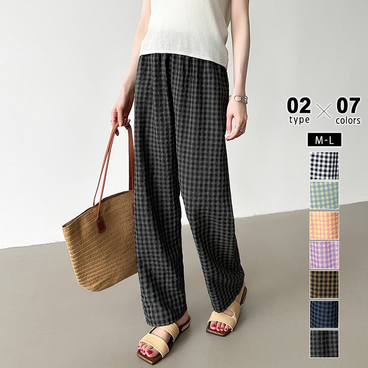 ギンガムチェックパンツ ルームウェア リラックスパンツ[品番