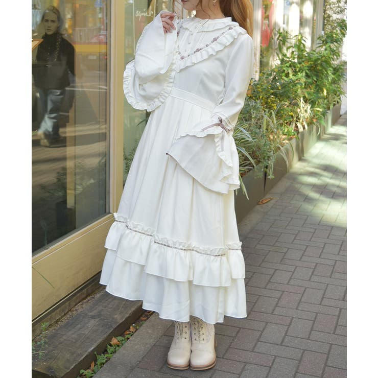 ローズ×リボン姫袖ワンピース[品番：IGAW0007343]｜axes femme