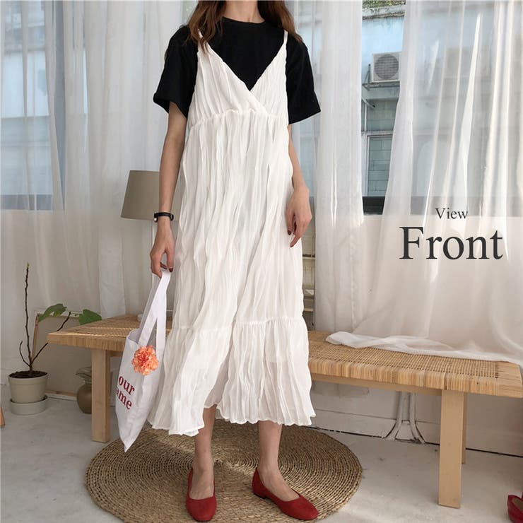 ワッシャー加工キャミソールワンピ―ス カジュアル かわいい[品番