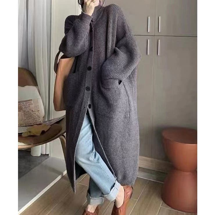 ロングニットカーディガン 厚手レディース[品番：AGCW0005136