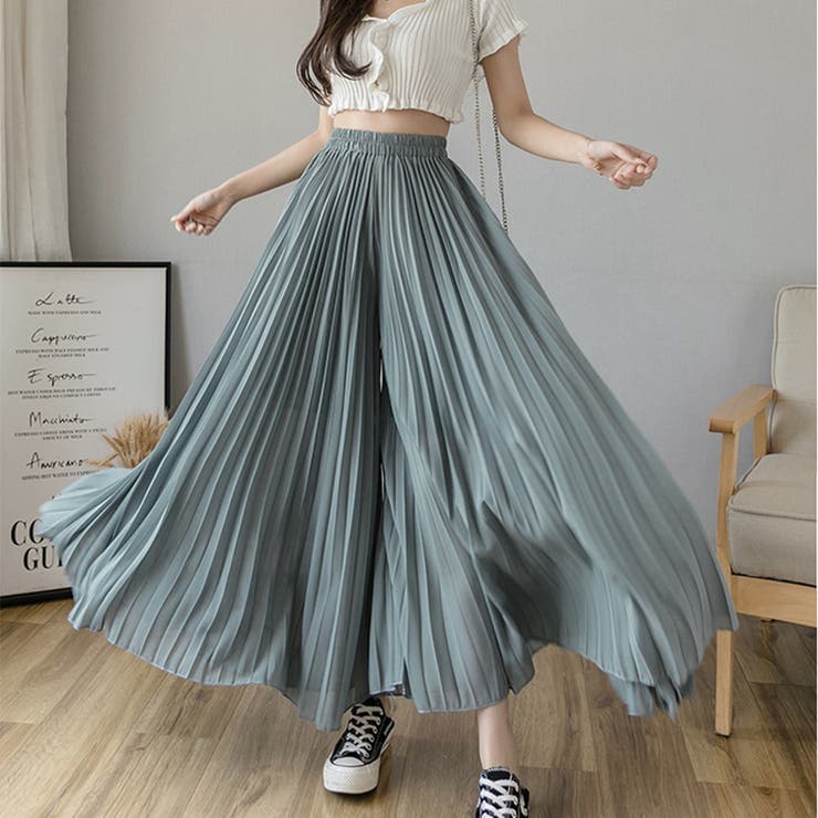 プリーツガウチョパンツ 韓国 スカーチョ[品番：AGCW0002106